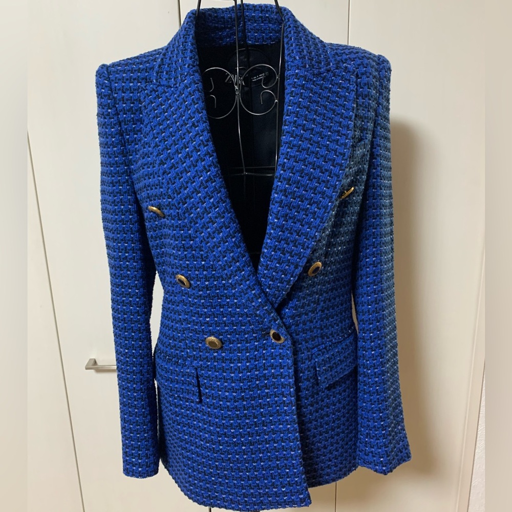 NWOT Zara Blue and Black Textured Blazer Sz S